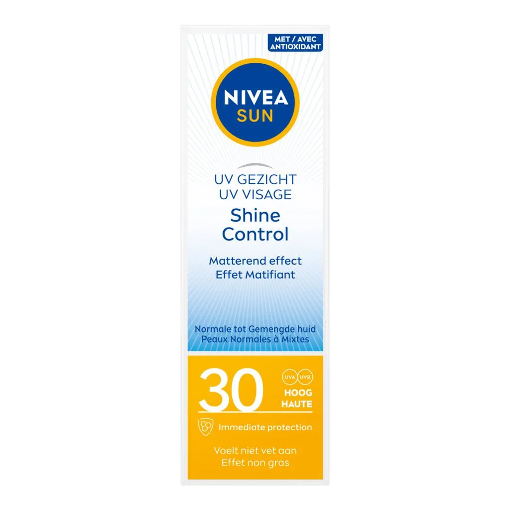 NIVEA SUN Face Shine Control Gezicht Zonnebrandcrème Gezicht - SPF 30 - Normale tot gemengde huid - Matterend effect - Met antioxidanten - 50 ml - review image