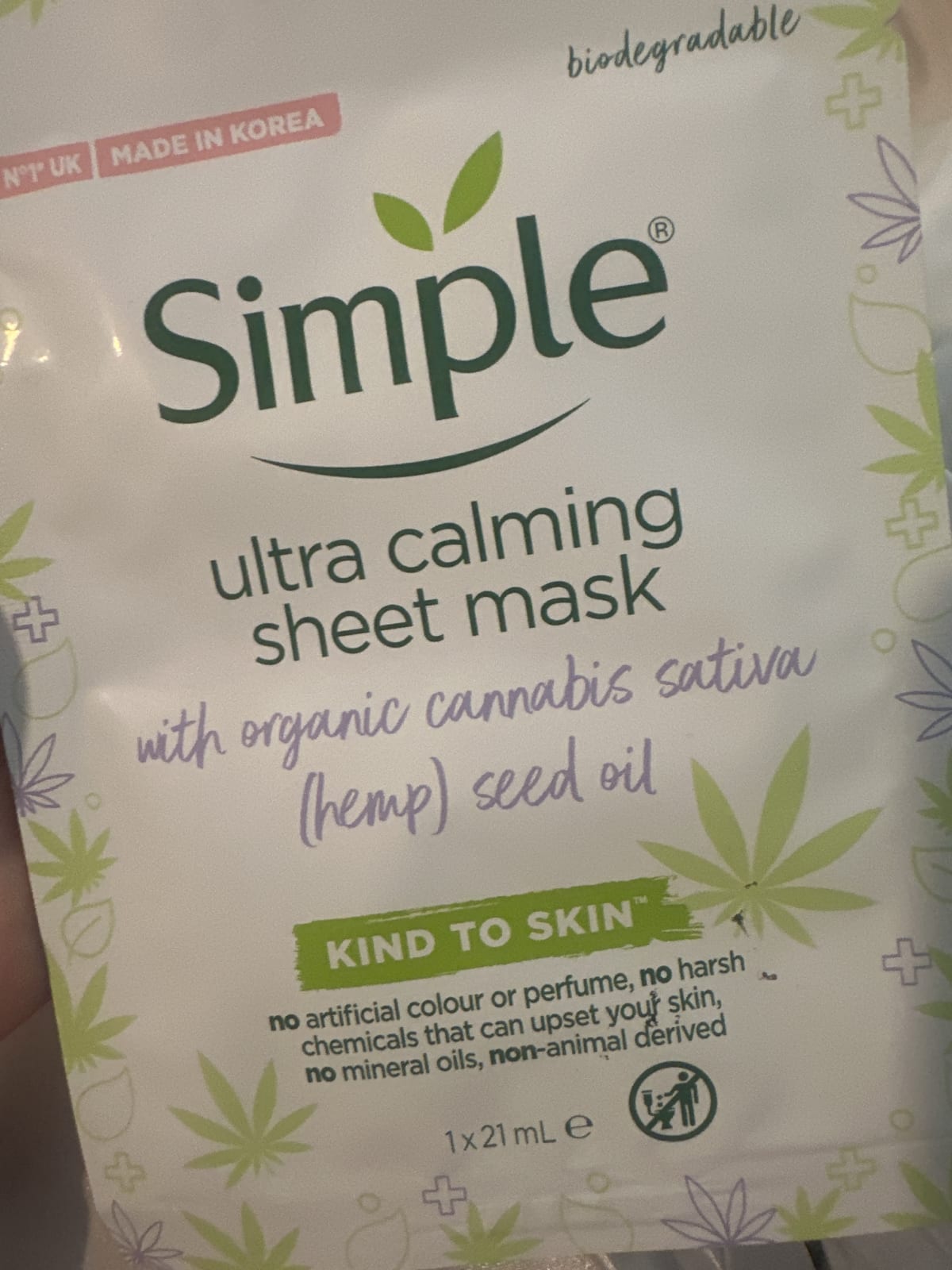 Simple Kind to Skin Biodegradable Sheet Mask Ultra Calming 1 pc - review image