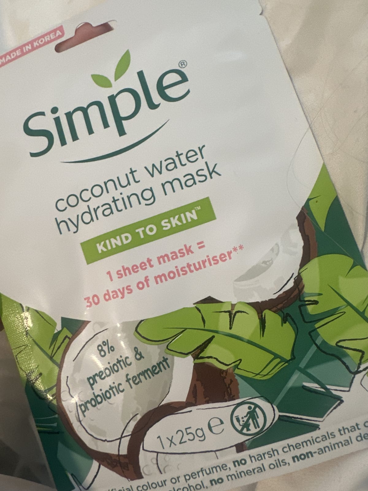 Simple Kind to Skin Hydrating Coconut Water Sheet Mask 1 pc - review image